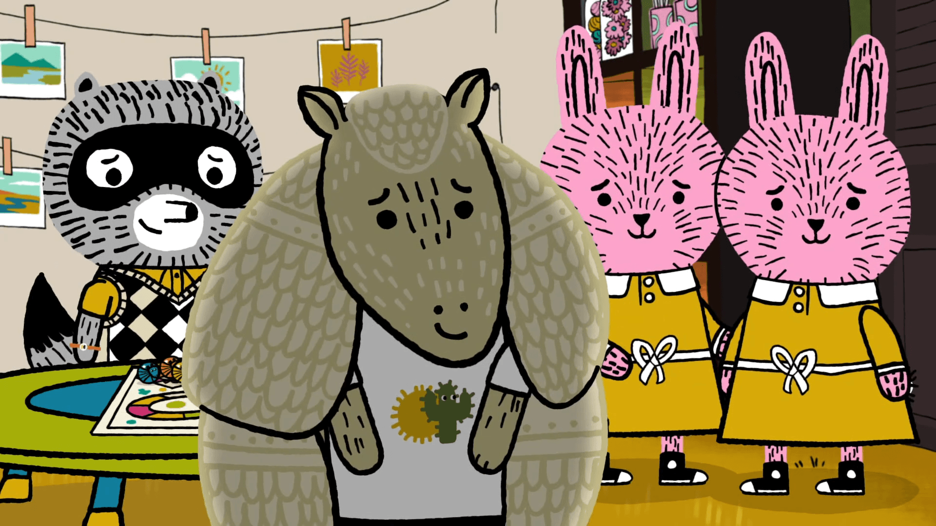 Dylan is excited to play his new board game. / Carl enters the FuzzyWorld Book of Records.