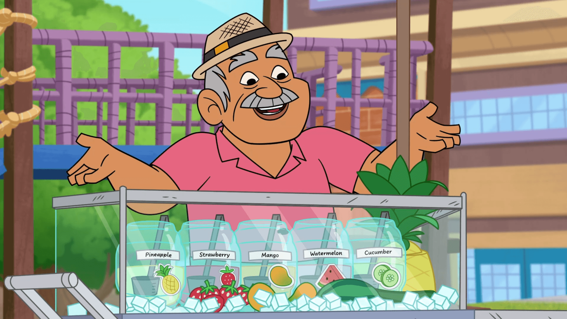 Phoebe and Jay go to Mr. Aguilar's fruit cart to get Grandma Annie a juice.
