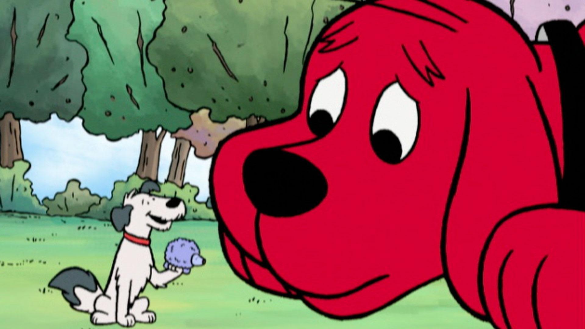 A visiting dog leads Clifford astray. / The kids' teacher has a new name - Mrs. Grumbly.