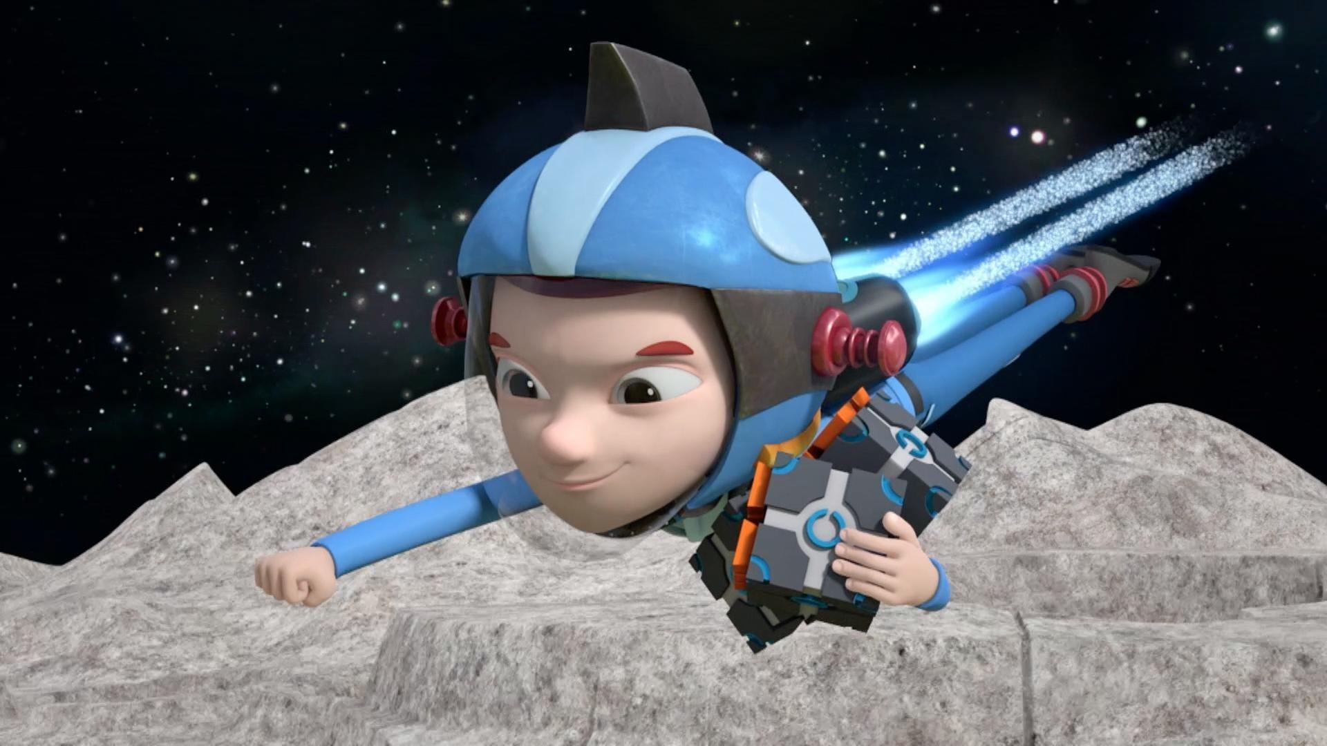 The kids try to build the tallest tower on the Moon. /The kids try to train Jet to behave.