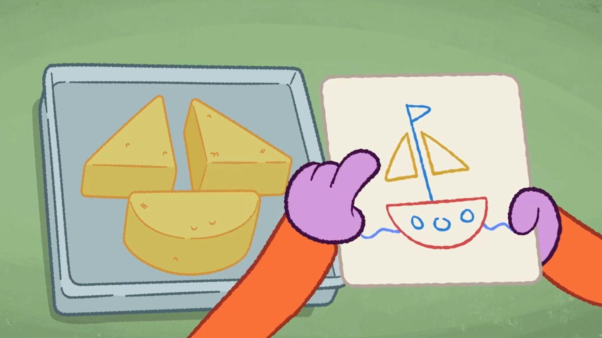 Zeke, Zadie, and Malik carefully shape the cake to assemble the sailboat.