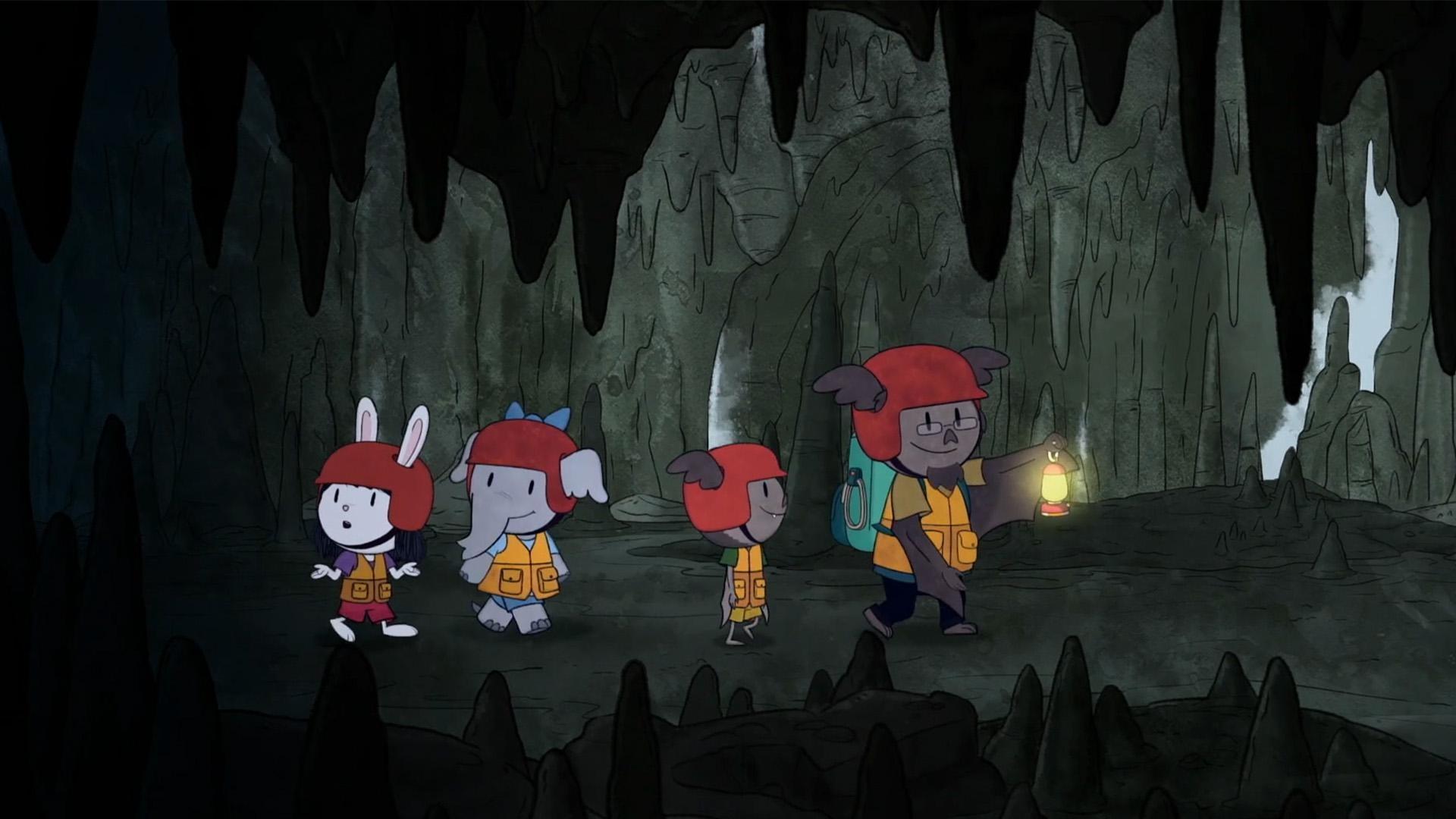 The kids try to help Miri. / The kids adventure into a cave.