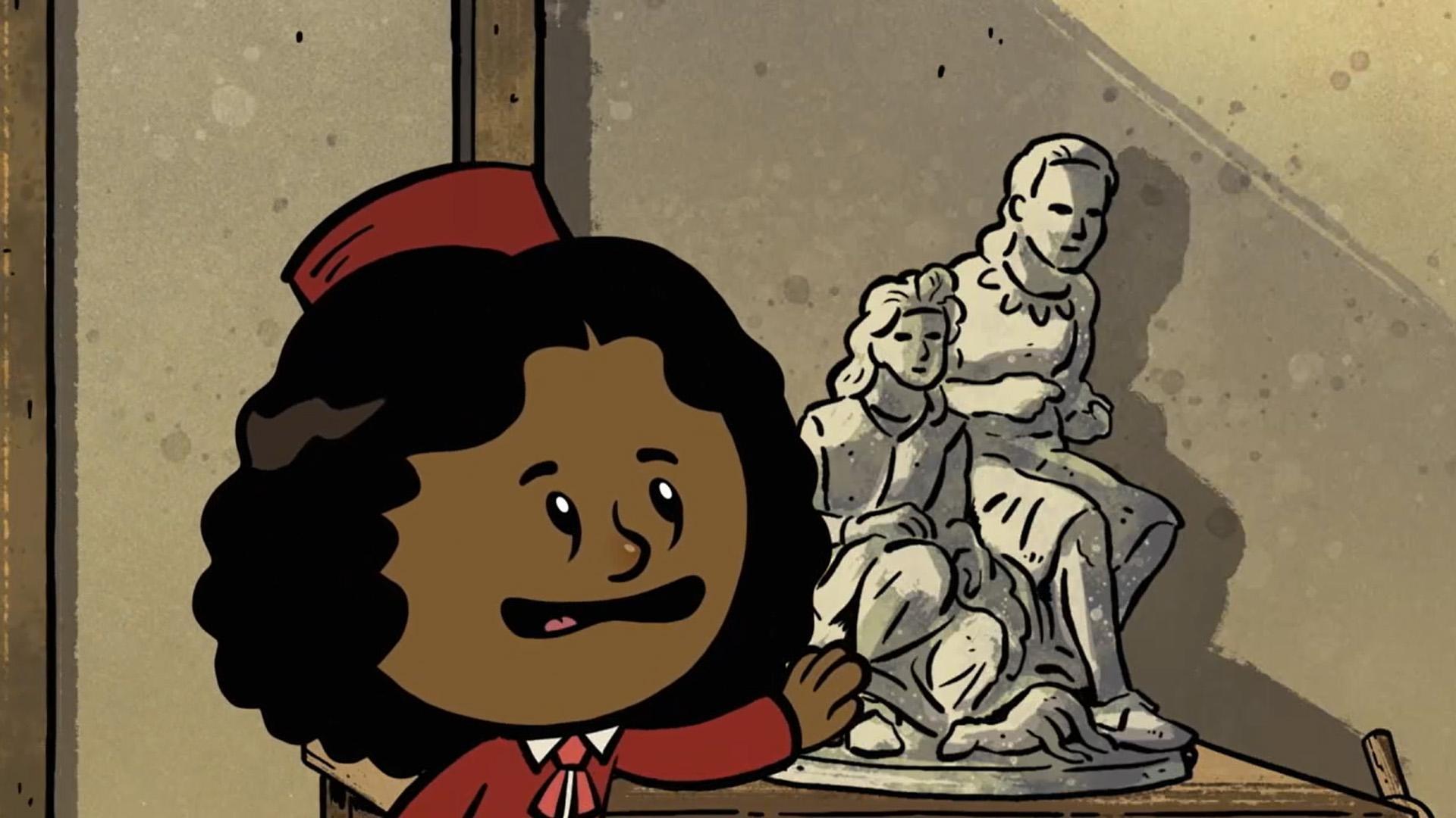 Siegel and Shuster encourage imagination. / Edmonia Lewis inspires Xavier.