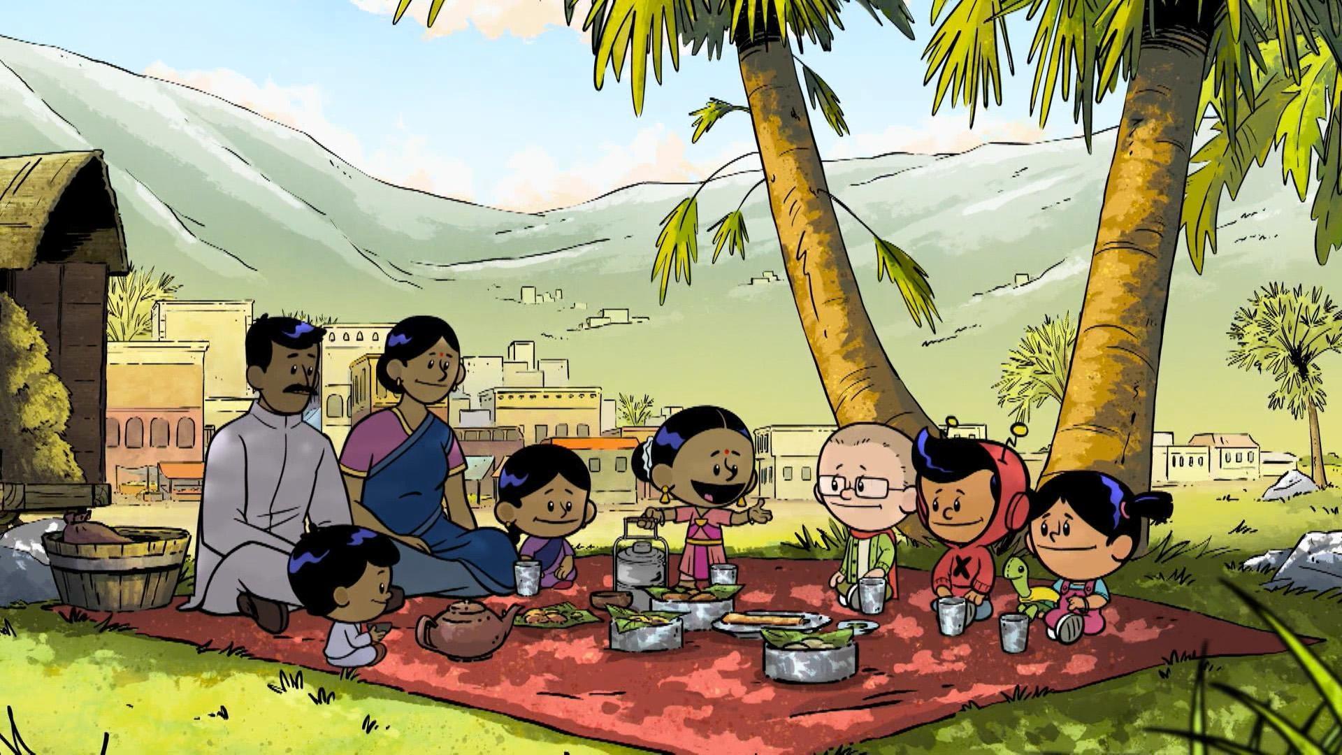 Our heroes meet Indian dancer, Rukmini./Our heroes meet beloved painter Bob Ross.