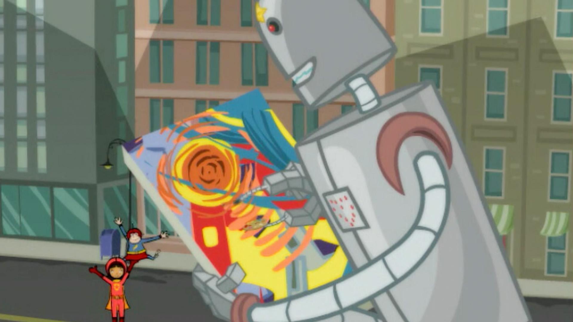 Tobey's robot turns into a great artist./ Chuck is freed from jail.
