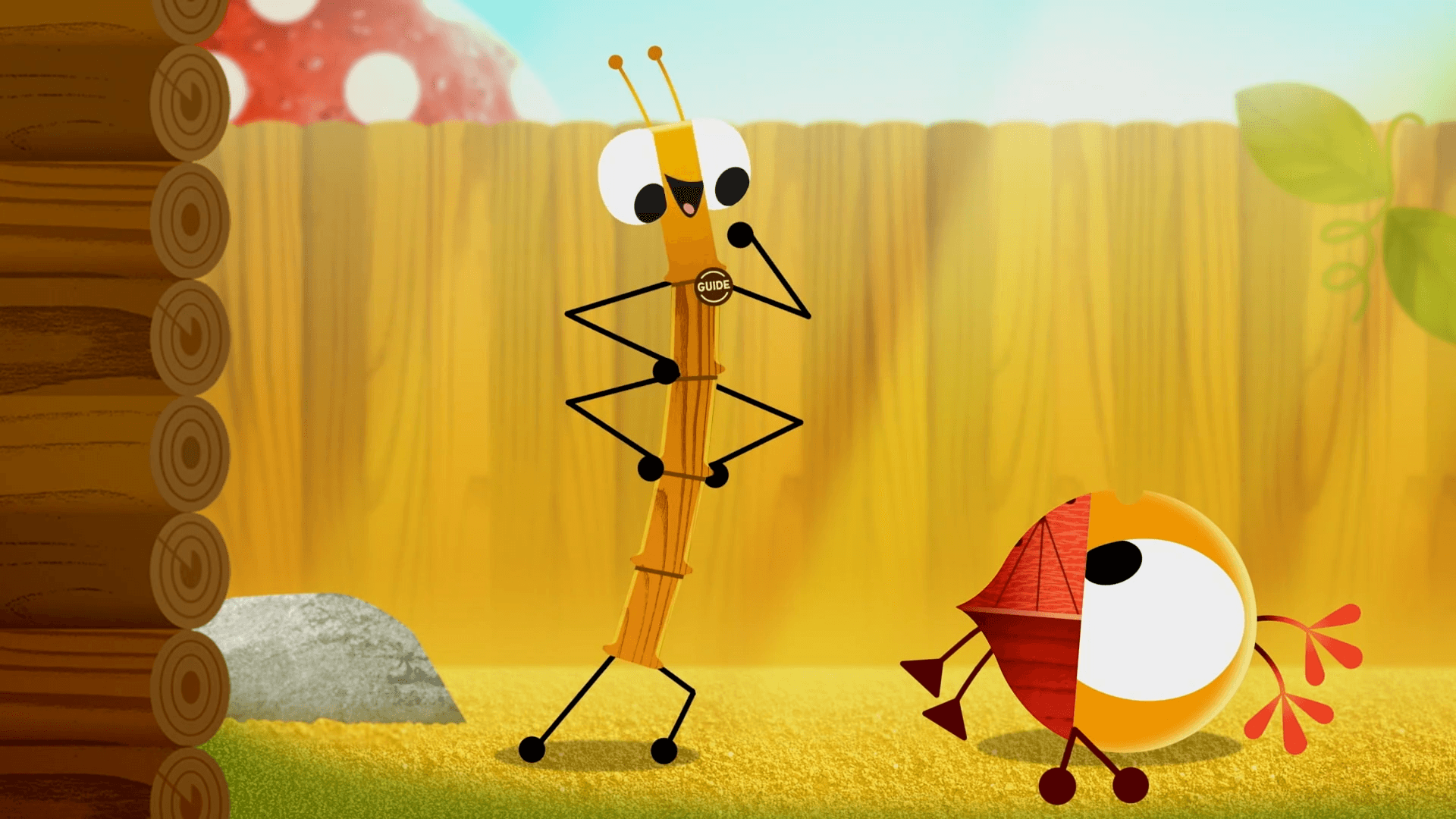 A stick bug guide helps June navigate her way out of a maze with directional language.