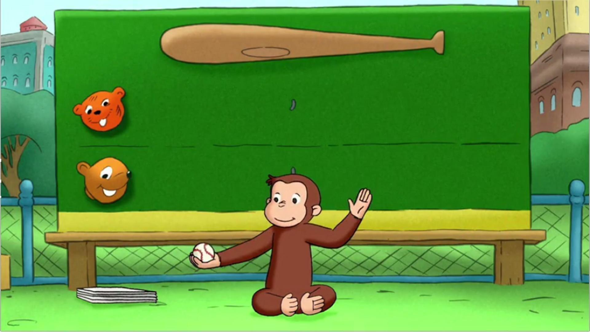 George helps Marco at a baseball game. / George builds an igloo.