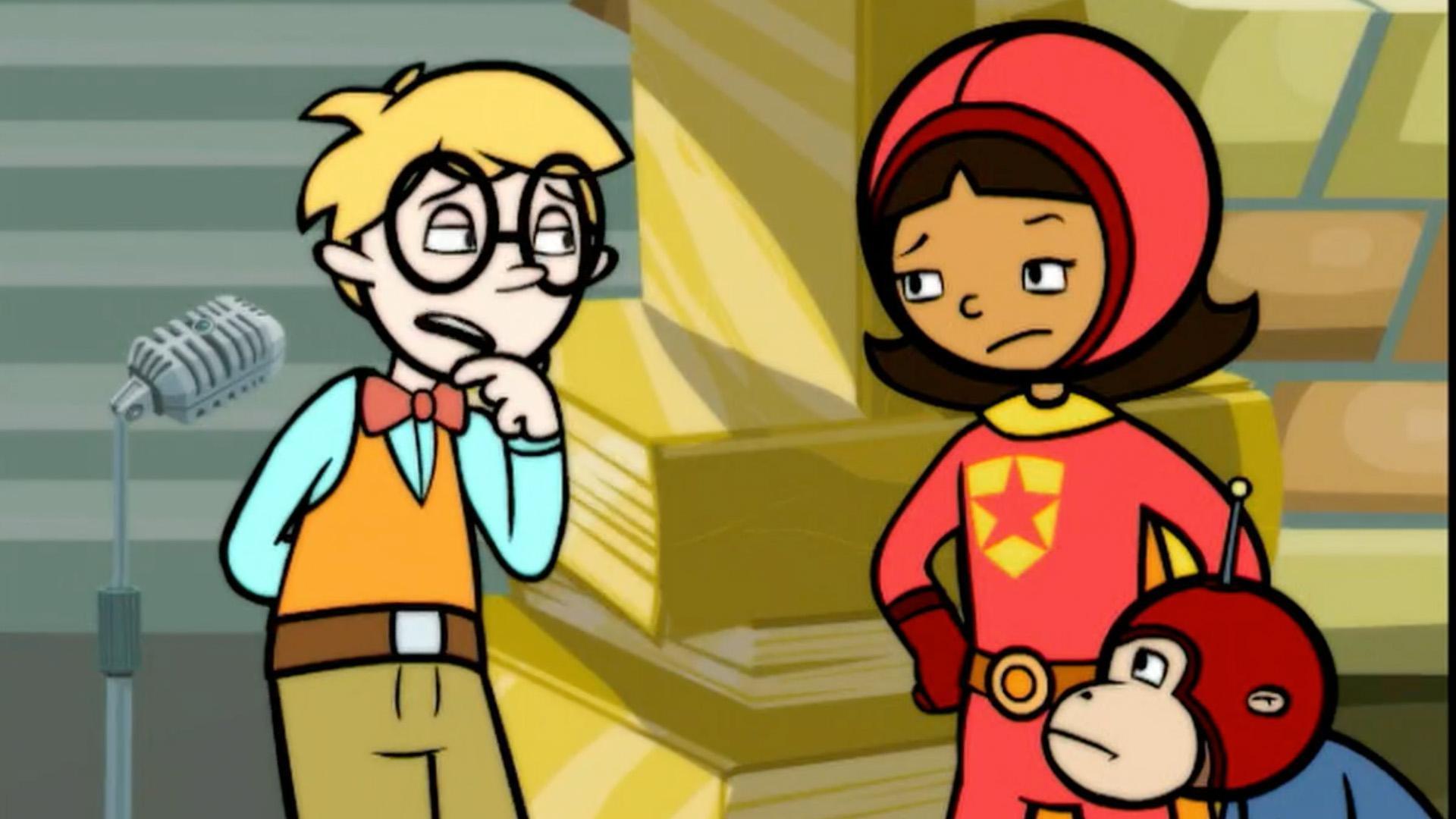 WordGirl faces off with Tobey in dodgeball./WordGirl wants to know Mr. Big's secret motive