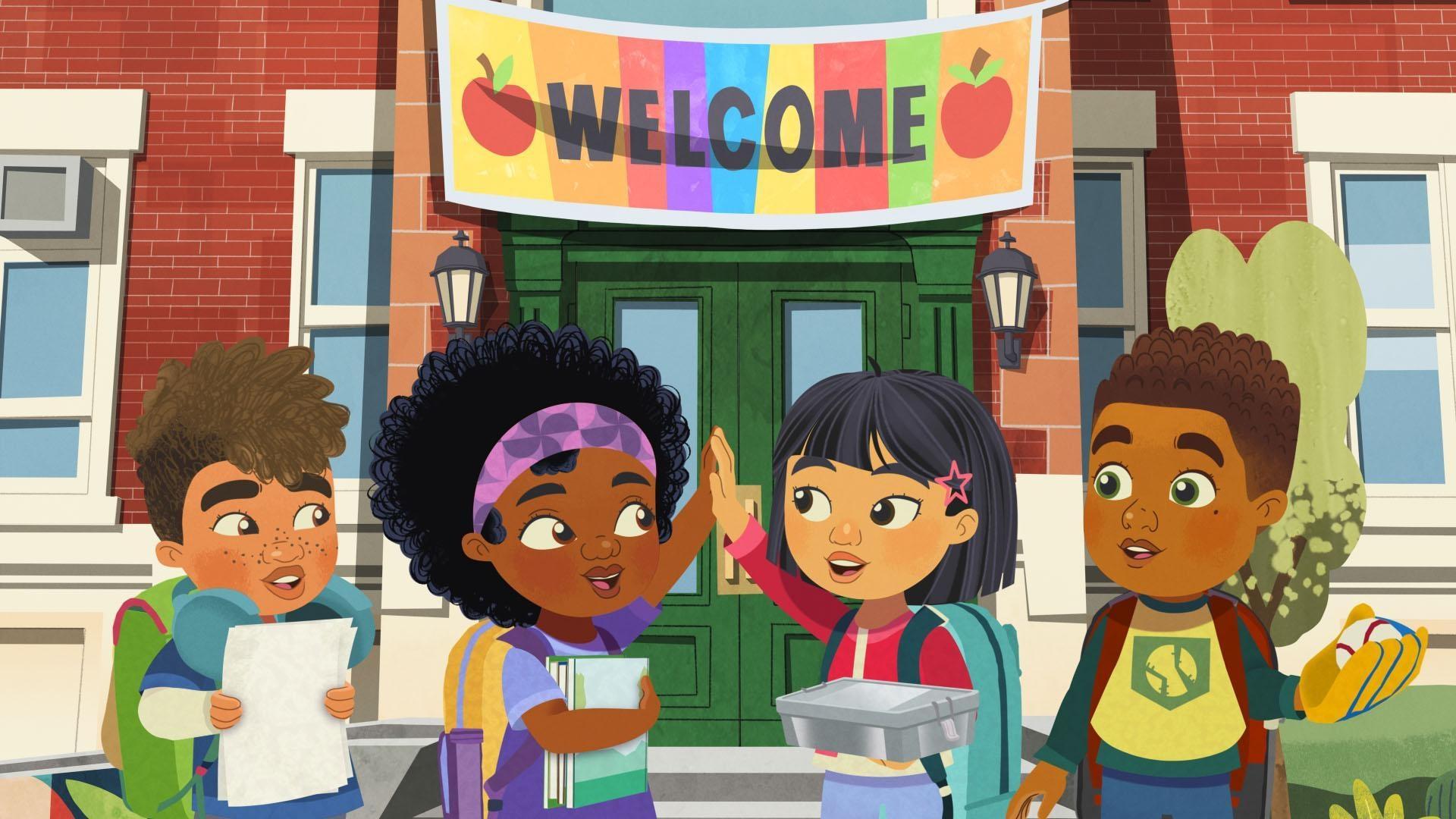 On their first day of school, four imaginative kids learn about friendship, fun, and belonging.