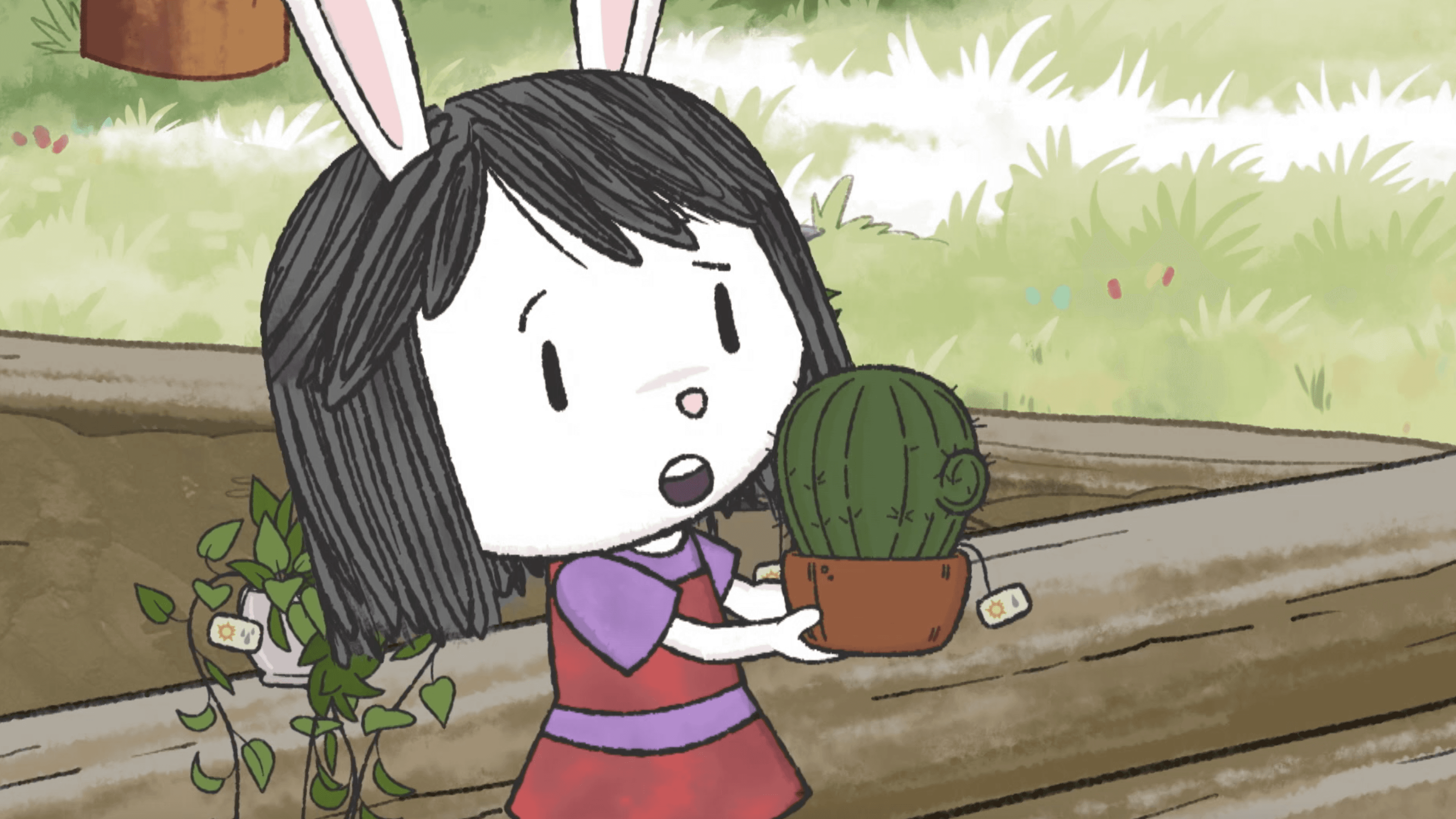 The kids help Mr. Raccoon./It’s Plant Day at school.