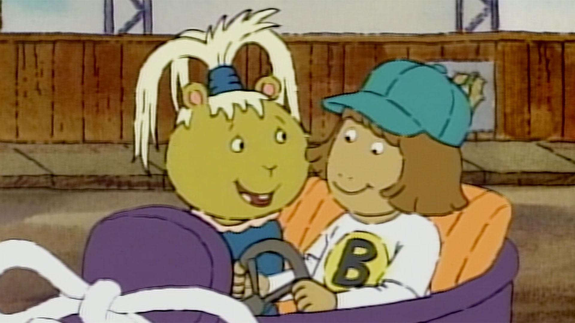 D.W. brings her imaginary friend to the amusement park. / Binky helps Arthur find a book.