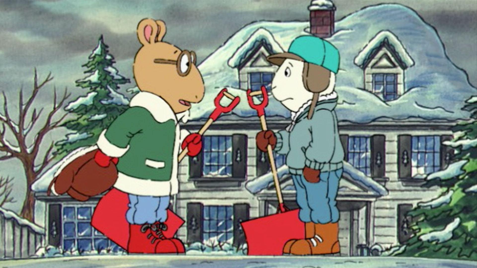 Arthur and Buster run competing snow shoveling businesses. / Brain turns into a cockroach.