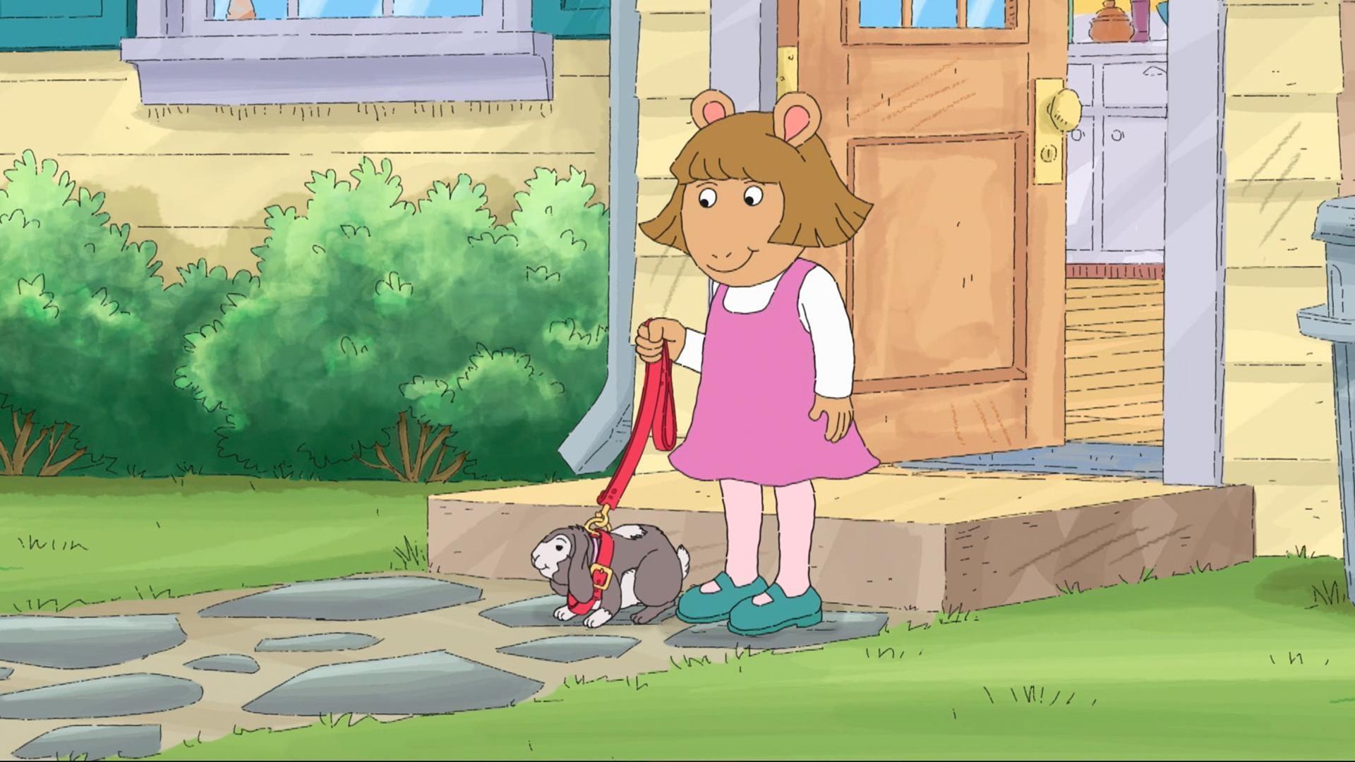 Arthur tries to remember what comes next in "Bionic Bunny". / D.W. loses the class bunny.