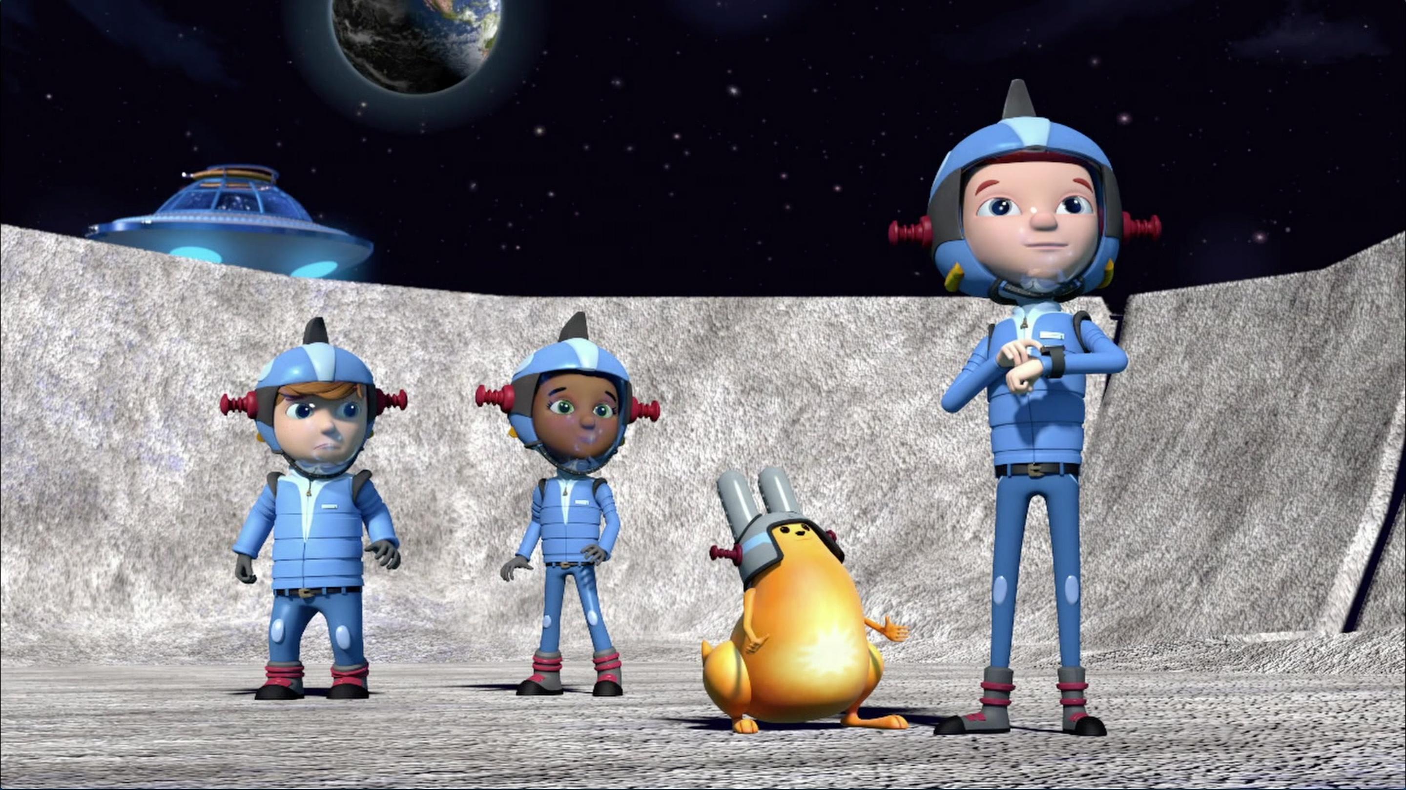 The kids take a trip to the Moon. / The kids build a moon base in Jet’s backyard.