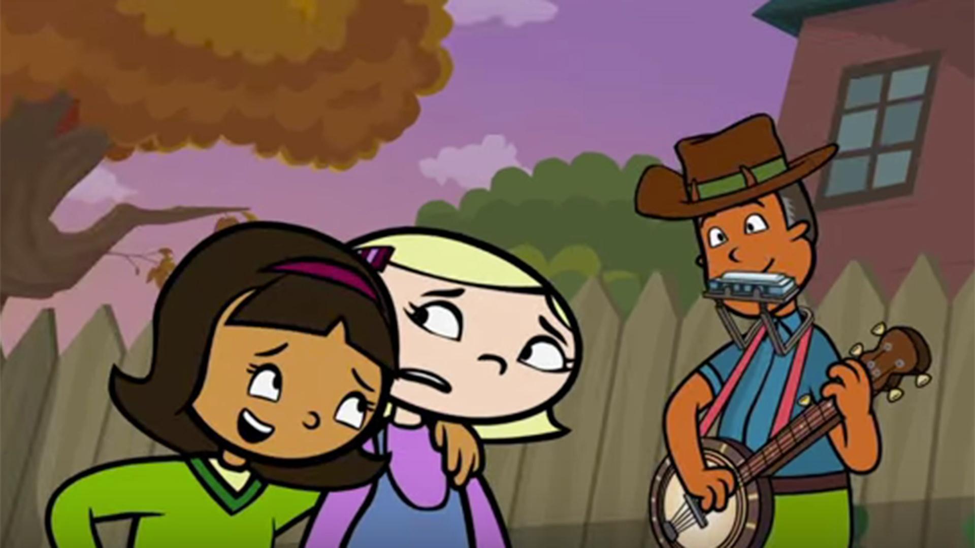 Becky, Violet and TJ set up a tent in the backyard. / Can WordGirl stop Chuck in time?