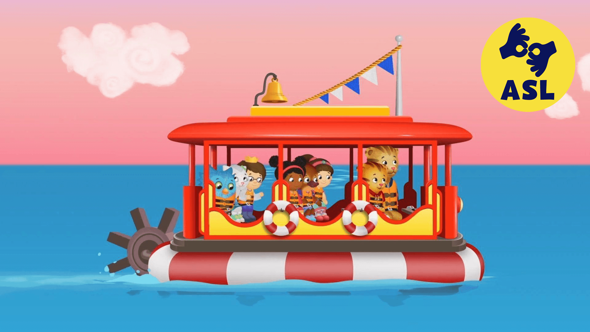 Daniel Tiger and his friends take a Trolley boat ride and sing a song.