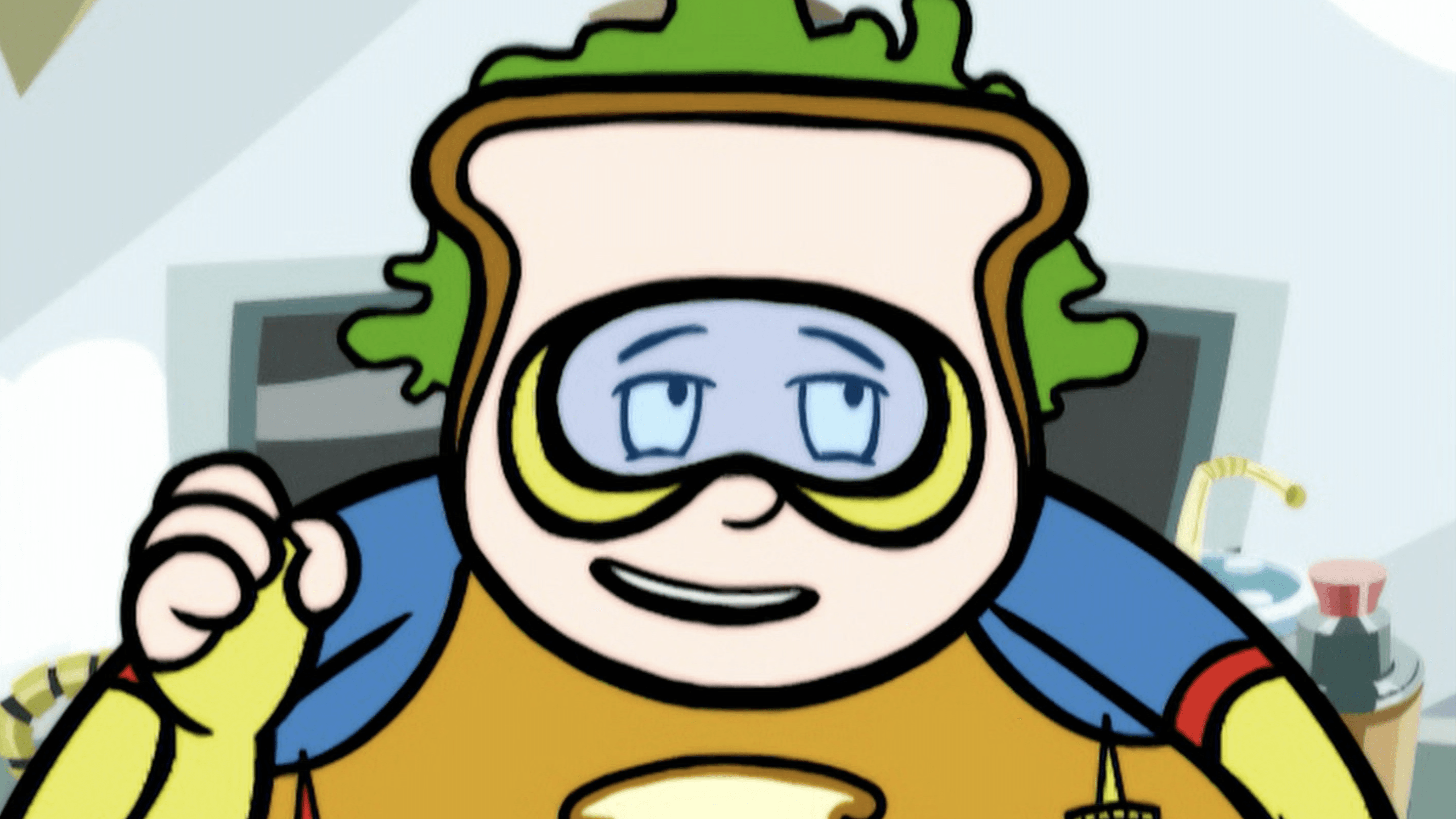 Chuck the Evil Sandwich-Making Guy wants to smush City Hall./Dr. 2-Brains escapes!