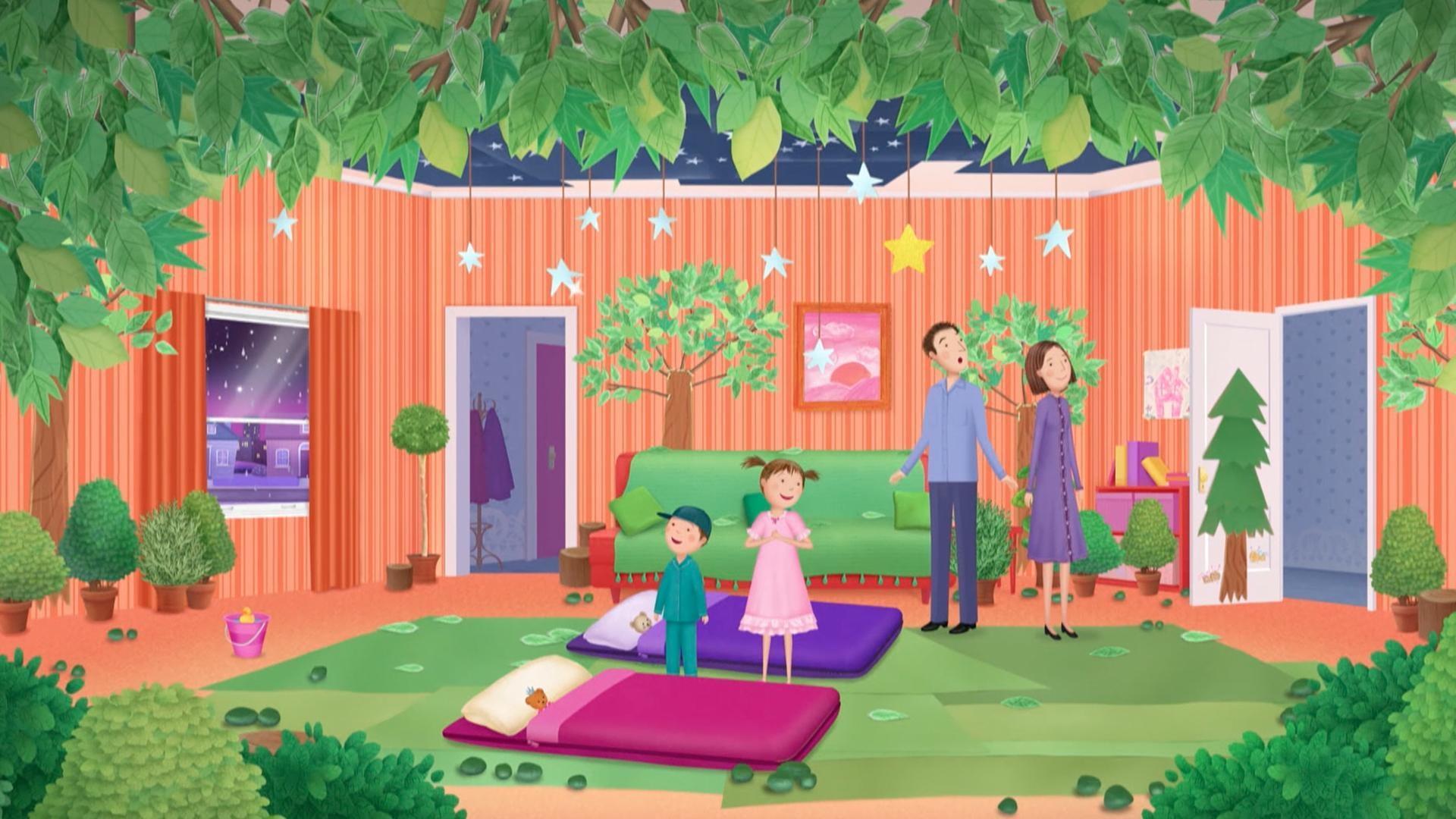 The kids want to have a campout but it starts raining. / Flutterbugs visit Pinkalicious.